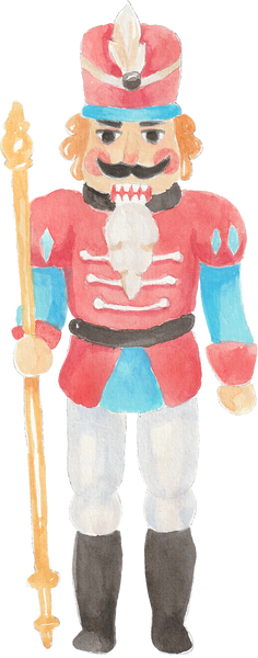 Watercolor Christmas Toys Nutcracker